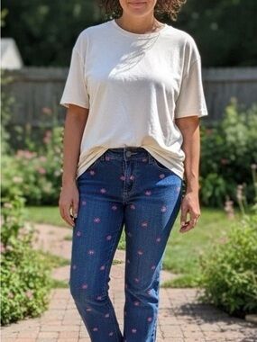 Lily Pulitzer Sz 0 Crab Ocean Embroidered Denim Jeans Main Line Fit Nautical Sea